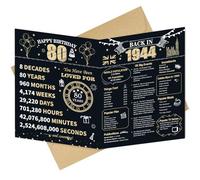 Longwu Large 80th Birthday Card With Envelope for Men Women, 1944 Black Gold Happy 80th Birthday Gifts Giant Guest Signature Book for Women Men, Vintage 80th Greeting Card Decoration Party Supplies