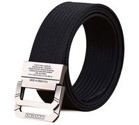 Longwu Men's Military Web Canvas Double D-Ring Buckle Casual Tactical Belt-Black-130cm