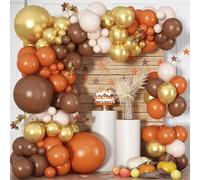 Longwu Orange Brown Gold Balloon Garland Arch Kit - 138 Pcs Little Pumpkin Balloons Arch Kit for Fall Thanksgiving Autumn Harvest Birthday Baby Shower Party Decorations