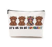 LONGXIN Autism Awareness Gift Cute Highland Cow Cosmetic Make up Bag for Women Makeup Zipper Pouch Bag It’s OK To Be Different