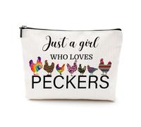 LONGXIN Chicken Gifts for Women Girls Funny Chicken Farmer Lover Cosmetic Make up Bag Crazy Chicken Lady Makeup Zipper Pouch Bag Just a Girl Who Loves Peckers