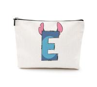 LONGXIN Cute Cartoon Gifts Initial Personalized Makeup Bag Monogrammed Cosmetic Bags Small Makeup Pouch Birthday Christmas Gifts for Women Girls, Stitch, E