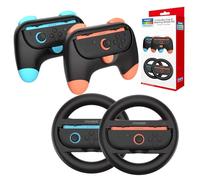 LONGYI 4 in 1 Set with 2 Pieces Steering Wheel and 2 Pieces Handle for Switch 2, Ergonomic Design Racing Wheel and Comfort Grip