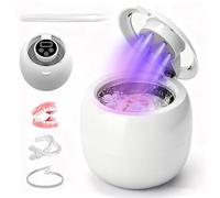LONGYI Ultrasonic Retainer Cleaner Machine, 45KHz Ultrasonic Cleaner with 6 UV Lamps Sterilization, 4 Timer Settings, Portable with Built-in Battery, Waterproof Design for Cleaning Dentures, Jewelry