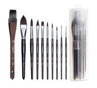 Longyinzhai Watercolor Brush Set - 10 Synthetic Squirrel Fur Brushes, Pointed Round, Flat, Dagger, Board Pen Set, for Watercolor, Oil, Acrylic Painting
