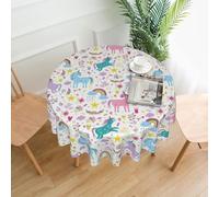Longzehao 2025 Water resistanted Decorative Round Unicorns Pink Print Tablecloth for Kitchen and Dining,60 in