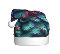 Longzehao 3D Magical Dragon Scales Pattern Print Santa Hat for Adult Christmas Hat Unisex Velvet for Festive Party