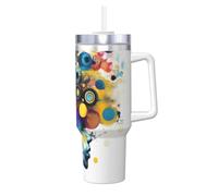 Longzehao 40 OZ Artificial Intelligence Brain Print Ice Bully Cup with Handle Straw Lid Straw,Stainless Steel Tumbler Coffee Cup