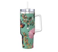 Longzehao 40 OZ Dachshund Florals Print Ice Bully Cup with Handle Straw Lid Straw,Stainless Steel Tumbler Coffee Cup