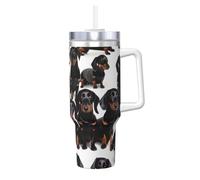Longzehao 40 OZ Dachshund Weiner Pet Dog Print Ice Bully Cup with Handle Straw Lid Straw,Stainless Steel Tumbler Coffee Cup