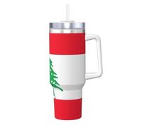 Longzehao 40 OZ Flag of Lebanon Print Ice Bully Cup with Handle Straw Lid Straw,Stainless Steel Tumbler Coffee Cup