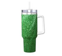 Longzehao 40 OZ Green Sequin Sparkle Print Ice Bully Cup with Handle Straw Lid Straw,Stainless Steel Tumbler Coffee Cup