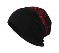 Longzehao Adult Explosion Burst Red Black Print Knitted Hat Beanie Cap Elasticwarm Slouchy Headwear for Men Women.