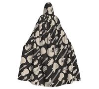 Longzehao Adult Guitar pattern Print Hooded Robe Cloak Carnival Halloween Christmas Cosplay Tunic Cape Costume
