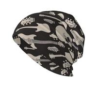 Longzehao Adult Guitar Pattern Print Knitted Hat Beanie Cap Elastic Keep Warm Slouchy Headwear for Men Women Black