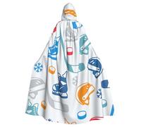 Longzehao Adult Hockey Elements Creative Patterned Print Hooded Robe Cloak Carnival Halloween Christmas Cosplay Tunic Cape Costume