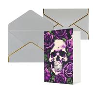 Longzehao All Occasion many Purple Rose Skull Print Greeting Cards,Blank Inside,with envelope,Suitable for family friends