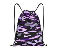 Longzehao American Camouflage Purple Print Drawstring Bag, Gym Sports Bag Drawstring Bag is suitable for sports swimming on the go., Black, M