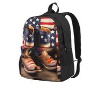 Longzehao American Flag with Cowboy Boots Print Casual Backpack for Men and Women,Large Capacity Travel Work Computer Backpacks