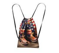 Longzehao American Flag with Cowboy Boots Print Drawstring Backpack,String Backpack Storage bag for Gym Traveling Sport Beach Swim