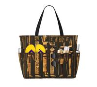 Longzehao Ancient Egyptian Hieroglyph Print Large Beach Bag Women Waterproofes Foldable Zipper Totes Bag for Travel Vacation