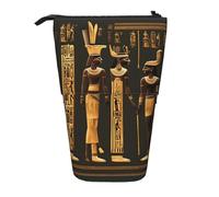 Longzehao Ancient Egyptian Hieroglyphs Print Telescopic Pencil Bag Pen Holder Pop Up Storage Bag, Standing Portable Pen Case, Black, One Size, Black, One size