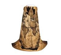Longzehao Ancient Map World Globe Print Hooded Cape For youngsters with Halloween Christmas Cosplay Hooded Cloak Costume