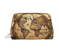 Longzehao Ancient Map World Globe Print Leather zipper makeup bag Cosmetic Pouch Travel Organizer Toiletry Clutch, White, One Size