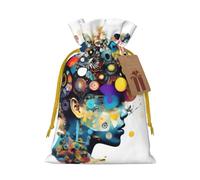Longzehao Artificial Intelligence Brain Print Christmas Drawstring Gift Bags,Gift Wrapping Bag for Xmas Holiday Birthday Party