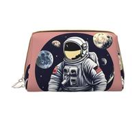 Longzehao Astronaut on The Moon 1 Print Leather zipper makeup bag Cosmetic Pouch Travel Organizer Toiletry Clutch, White, One Size
