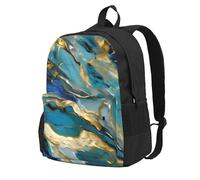 Longzehao Azurite Teal and Foil Gold Oil Marble Pattern Print Casual Backpack for Men and Women,Large Capacity Travel Work Computer Backpacks