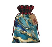 Longzehao Azurite Teal and Foil Gold Oil Marble Pattern Print Christmas Drawstring Gift Bags,Gifts Wrapping Bag for Birthday Holiday Xmas Party