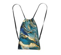 Longzehao Azurite Teal and Foil Gold Oil Marble Pattern Print Drawstring Backpack,String Backpack Storage bag for Gym Traveling Sport Beach Swim