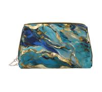 Longzehao Azurite Teal and Foil Gold Oil Marble Pattern Print Leather zipper makeup bag Cosmetic Pouch Travel Organizer Toiletry Clutch, White, One Size, White, One Size