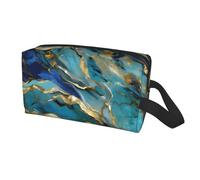 Longzehao Azurite Teal and Foil Gold Oil Marble Pattern Print Travel Storage Bag for men women,Portable Toiletry Bag Large Capacity Organizer