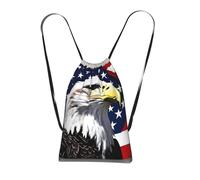Longzehao Bald Eagle Flag Print Drawstring Backpack,String Backpack Storage bag for Gym Traveling Sport Beach Swim