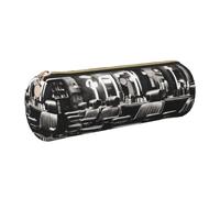 Longzehao Barber Shop Monochrome Style Print Leather Pen Pouch Storage case Makeup Bag Office Stationerys Markers Case.