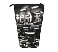 Longzehao Barber Shop Monochrome Style Print Telescopic Pencil Bag Pen Holder Pop Up Storage Case,Standing Portable pen Case, Black, One Size