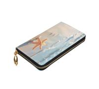 Longzehao Beach Starfish Print Premium Leather Zip Around Wallet for Men and Women Checkbook Cover RFID Blocking