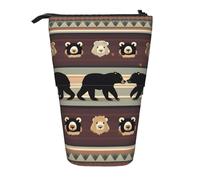 Longzehao Bear Print Telescopic Pencil Bag Pen Holder Pop Up Storage Bag, Standing Portable Pencil Case, Black, One Size, Black, One Size, blackone, One size