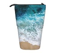 Longzehao Beautiful ocean waves Print Telescopic Pencil Bag Pen Holder Pop Up Storage Case,Standing Portable pen Case, Black, One Size