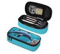 Longzehao Beautiful Underwater World Dolphins Coral Print Big Capacity Pencil Case Storage Organizer Makeup Bag Office Stationery Pouch