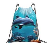 Longzehao Beautiful Underwater World Dolphins Coral Print Drawstring Backpack Sports Gym Beach Sack Yoga Dance Cinch Bag for Women Men