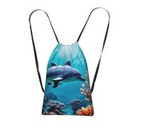 Longzehao Beautiful Underwater World Dolphins Coral Print Drawstring Backpack,String Backpack Storage bag for Gym Traveling Sport Beach Swim