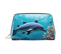 Longzehao Beautiful Underwater World Dolphins Coral Print Leather portable zipper makeup bag Cosmetic Pouch Toiletry Clutch Travel Organizer