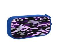 LONGZEHAO Big Capacity American Camouflage Purple Print Pencil Case,Double layer zipper Pencil box Makeup Pouch Organizer