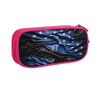 LONGZEHAO Big Capacity American Thin Blue Line Flag Print Pencil Case,Double layer zipper Pencil box Makeup Pouch Organizer