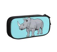 LONGZEHAO Big Capacity animal rhino Print Pencil Case,Double layer zipper Pencil box Makeup Pouch Organizer