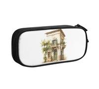 LONGZEHAO Big Capacity Antique Building with Roman Olive Branch and Greek Print Pencil Case,Double layer zipper Pencil box Makeup Pouch Organizer