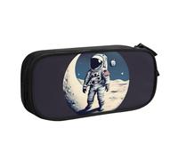 LONGZEHAO Big Capacity Astronaut on The Moon Print Pencil Case,Double layer zipper Pencil box Makeup Pouch Organizer